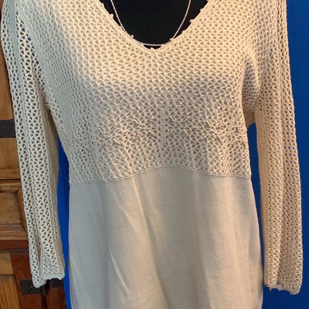 Designer original sweater with crochet overlay large